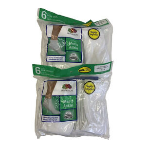 X2 Fruit of the Loom 6 Pack Men's Ankle White Socks Size 6-12 Slightly Imperfect